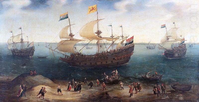 The Amsterdam fourmaster De Hollandse Tuyn and other ships on their return from Brazil under command of Paulus van Caerden., Hendrik Cornelisz. Vroom
